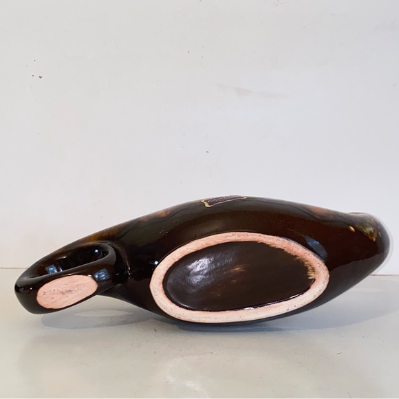 Vintage MCM Enchanto Company Burbank Calif Brown Drip Ceramic Console Planter - Picture 9 of 11